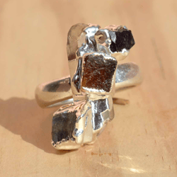 Crystal Quartz, Amethyst & Garnet Ring For Women, Raw Gemstone Cooper & Brass Electroformed Electroplated Jewelry