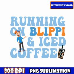 running on blue/orange character & iced coffee with matching pocket design png sublimation dtf printing download