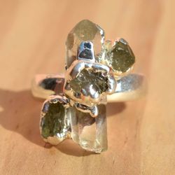 Raw Crystal Quartz & Topaz Ring For Women, Cooper & Brass Electroformed Electroplated Handmade Jewelry