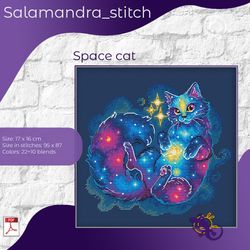 Space cat, cross stitch