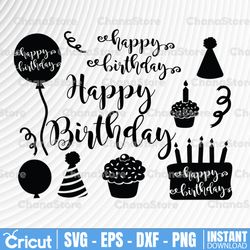 Happy Birthday SVG Files Birthday hat, party balloon, birthday cake svg