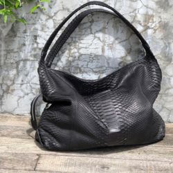 Big Soft Hobo Classy Sport Woman Bag | Purse Genuine Python Skin | Python Skin Products | Black Big Elegant Leather Desi