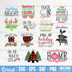 christmas bundle of 29 svg eps dxf png files for cutting machines cameo cricut, holidays, farmhouse, funny, cute, santa,