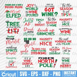 big christmas wine quotes svg bundle of 26 designs, svg png dxf eps, christmas wine glass svg bundle