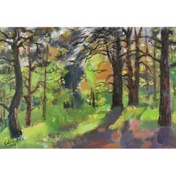 forest painting landscape nature original artwork evening summer impressionism wall art