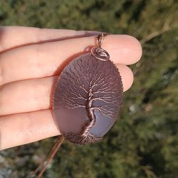 grey agate copper yggdrasil world tree necklace, tree of life pendant, protection amulet, viking yggdrasil jewelry