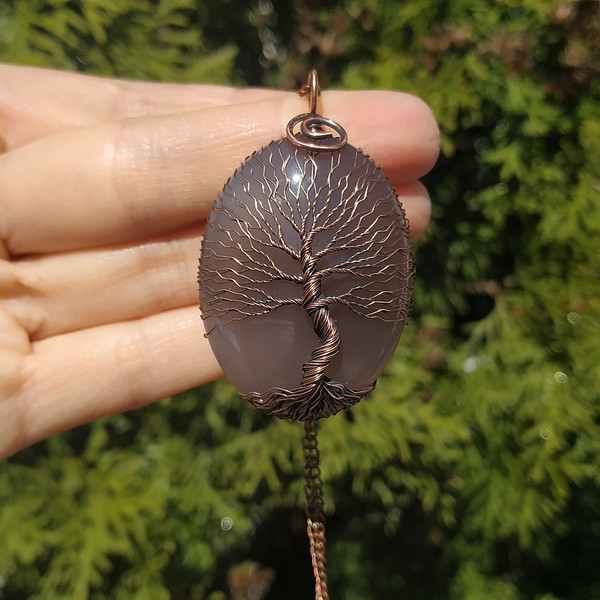 Grey Agate Copper Yggdrasil World Tree Necklace
