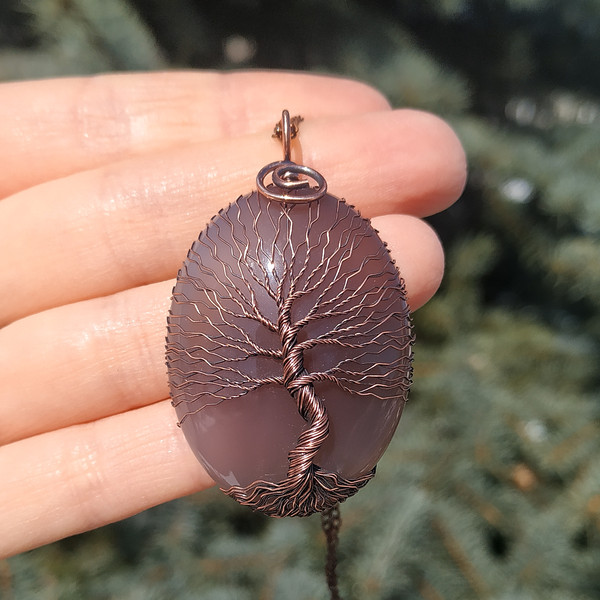 Grey Agate Copper Yggdrasil World Tree Necklace