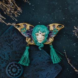 butterfly brooch, handmade art nouveau jewelry. handmade sculpture polymer clay. unusual gift handcrafted