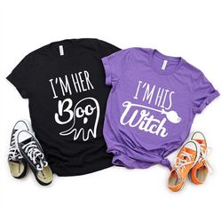 halloween couple shirt, i'm her boo i'm his witch shirt, halloween shirt, funny halloween shirt, trick or treat, matchin