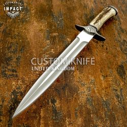 IMPACT CUTLERY RARE CUSTOM D2 ART DAGGER KNIFE STAG ANTLER HANDLE