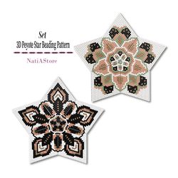 Set - Abstract ornament 3D Peyote Star Beading PDF Pattern / Seed Bead Patterns