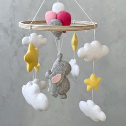 Elephant and balloons baby girl crib mobile, Travel nursery decor girl, Baby shower gift mobile