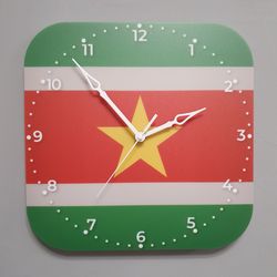 Surinamese flag clock for wall, Surinamese wall decor, Surinamese gifts (Suriname)