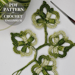 Branch crochet pattern, twigs with leaves crochet patterns, crochet pattern applique, branch with leaves, crochet motif.