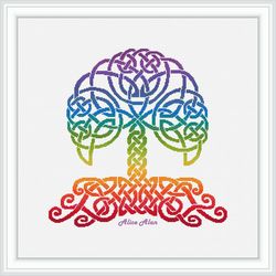 cross stitch pattern tree oak silhouette celtic knot ornament rainbow abstract colorful counted crossstitch patterns pdf