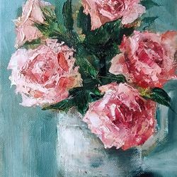 Original oil painting "Roses", original art work.