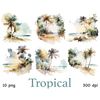 Neutral colors watercolor summer tropical scenery landscapes with palm trees, sandy beaches on the coast sea summer background. Scenes of summer paradise.