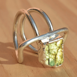 Raw Labradorite Electroformed Women Ring, Organic Gemstone Cooper & Brass Electroplated Handmade Jewelry, Gift For Her
