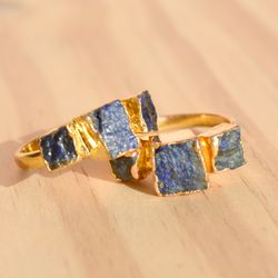 Raw Lapis Lazuli Electroforme Women Ring, Organic Gemstone Cooper & Brass Electroplated Handmade Jewelry, Gift For Her