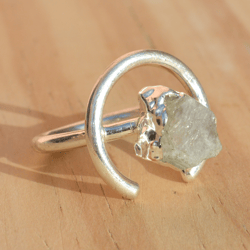 Raw Moonstone Crystal Electroformed Ring For Women, Rough Organic Gemstone Cooper & Brass Electroplated Handmade Jewelry