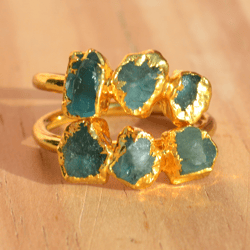 Raw Apatite Electroformed Ring For Women, Rough Stone Cooper And Brass Handmade Electroplated Jewelry, Gift For Her