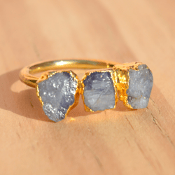 Raw Tanzanite Crystal Electroformed Ring For Women, Rough Gemstone Cooper And Brass Handmade Electroplated Jewelry