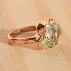 Raw Citrine Crystal Electroformed Ring For Women, Gemstone Cooper & Brass Electroplated Handmade Jewelry, Gift For Her