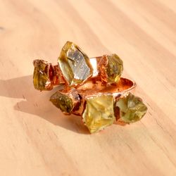Raw Citrine Crystal Electroformed Ring For Women, Gemstone Cooper & Brass Electroplated Handmade Jewelry, Gift For Her