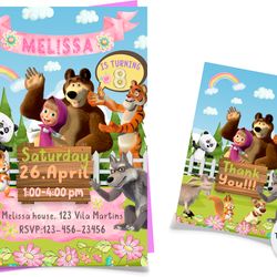 masha and the bear birthday invitation, masha and the bear invitation, masha invitation