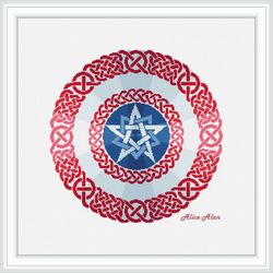 cross stitch pattern shield captain america celtic knot ornament silhouette superhero comics counted crossstitch pattern