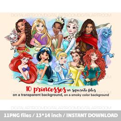 10 Princesses and Sisu Dragon 11 Png files Sublimation Clipart