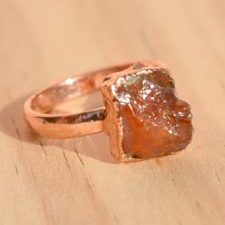 Raw Carnelian Crystal Electroformed Ring For Women, Rough Gemstone Cooper And Brass Handmade Electroplated Jewelry