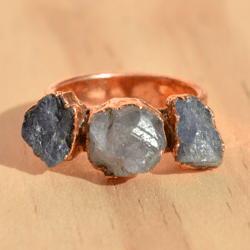 Raw Tanzanite Crystal Electroformed Ring For Women, Rough Gemstone Cooper And Brass Handmade Electroplated Jewelry