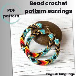 Bead crochet pattern, PDF file, Rope ethnic pattern, Seed beads earrings pattern, Hoop earrings pattern, DIY