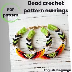 PDF bead crochet pattern, Green hoop earrings pattern, Seed beads earrings pattern, Hoop earrings pattern, DIY