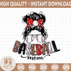 baseball mom messy bun hair sublimation design - sunglasses hairband png - commercial use ok - 300 dpi
