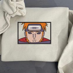 pain embroidered crewneck, naruto embroidered sweatshirt, inspired embroidered manga anime hoodie