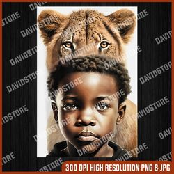 black boy walking with lions confidence african american men png, png high quality, png, digital download