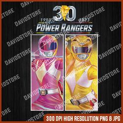 power rangers 30th anniversary pink & yellow retro poster png, png high quality, png, digital download