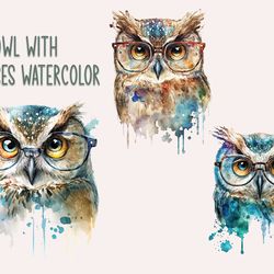 owl with glasses watercolor