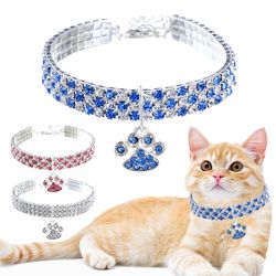 Paw Rhinestone Pet Cat Collar