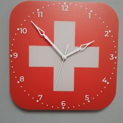 Swiss flag clock for wall, Swiss wall decor, Swiss gifts (Switzerland)