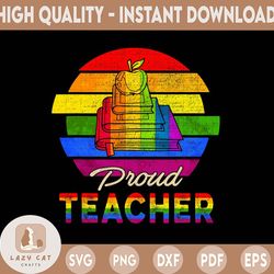 Vintage Retro Proud Teacher Rainbow Flag Proud LGBT Lover Png, Teacher Png, Diversity Png, Equality Png, Teacher Appreci