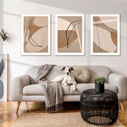 Neutral Print, Abstract Large Art, Living Room Wall Art, Set Of 3 Posters, Digital Download, Beige And Brown Art, Prints