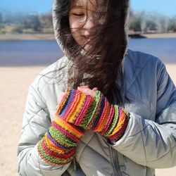 Wool fingerless gloves. Handknit arm warmers. Gift for her.