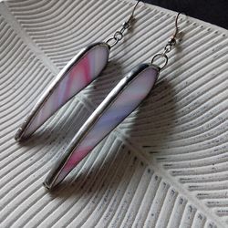 dangle earrings, violet earring, glass earrings, simple stained glass, long earrings, kawaii earrings, petals