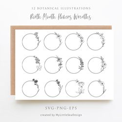 birth month flowers wreaths svg bundle