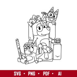 mum bluey bingo outline svg, bluey svg, cartoon svg, png pdf ai digital file