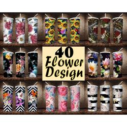 40 best flower designs, 20oz skinny tumbler png ,straight/tapered template sublimation design,full tumbler wrap